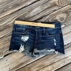 No Boundaries Dark Blue Distressed Denim Shorts